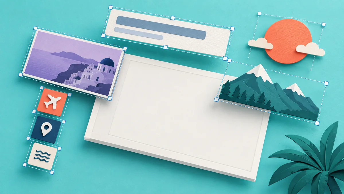 Concept illustration of text, icons, and artwork separated from a slide image