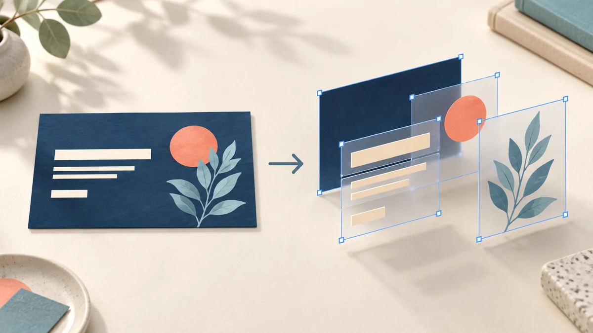 A flat slide opening into separate text strips and an illustration layer