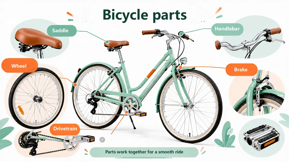 The English practice slide with translated labels and heading, retaining the original bicycle pictures